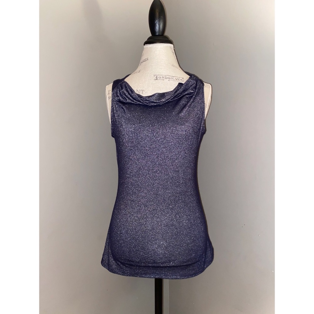 Sparkly Navy Cowl Neck Dressy Tank Top